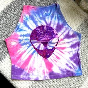 Tie dye & holographic alien crop top